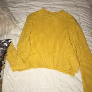 yellow cropped knit sweater